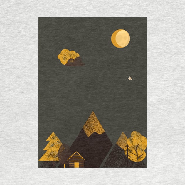 Night under the moon. Outdoor lovers design. Camping in mountains. Sun & Moon Artwork With mountains. Boho art of moon at night and terracotta mountains. by waltzart